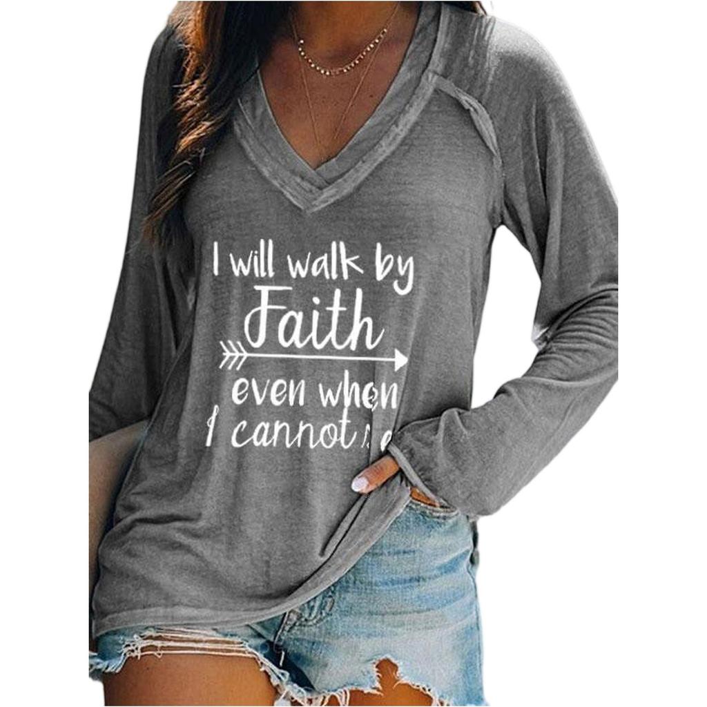 Women's Casual V-Neck Long-Sleeve Printed Letter Sweatshirt