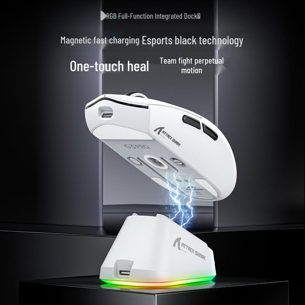 ATTACK SHARK G3PRO Kablosuz Hafif RGB Oyuncu Mouse'u Bluetooth ve Şarj Yuvası ile