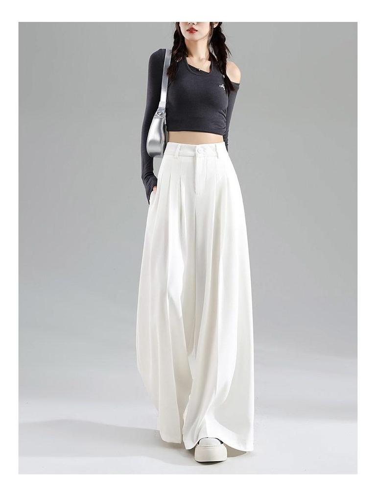 Women's Drapey Wide-Leg High-Waisted Slimming Floor-Length Pants - 2026 Spring/Summer Collection