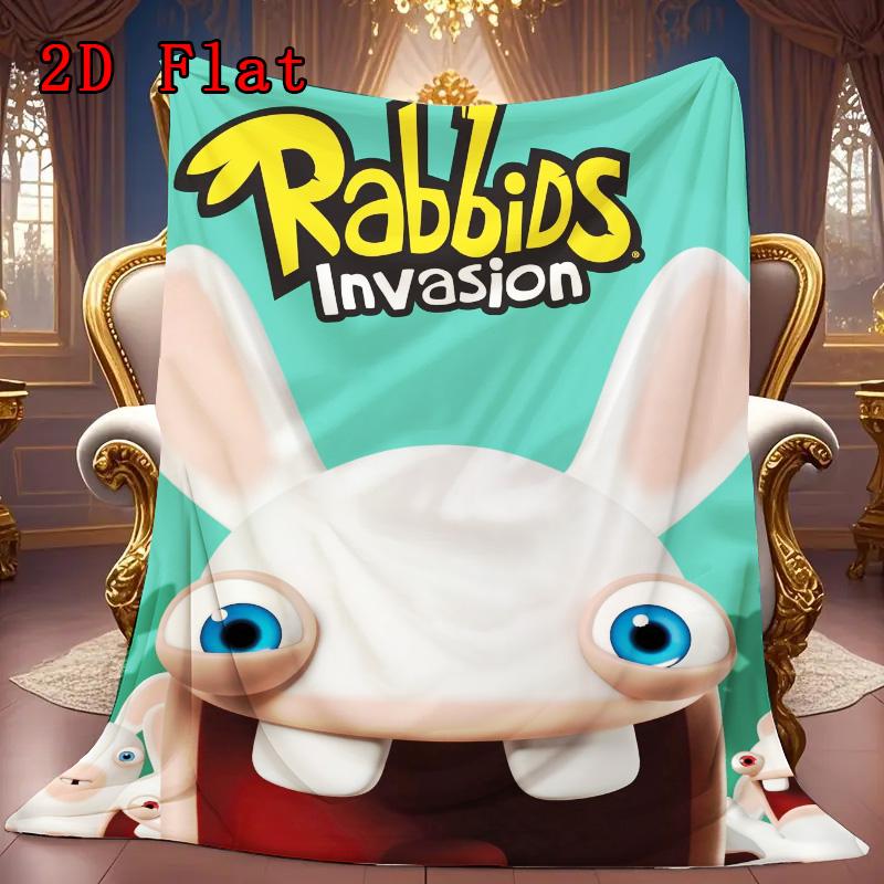 Raving Rabbids (Big-eyed Rabbit) 2D Flat Pattern Flannel Blanket High Quality All Seasons Warmth and Comfort Perfect for Christmas Gifts.P260914517