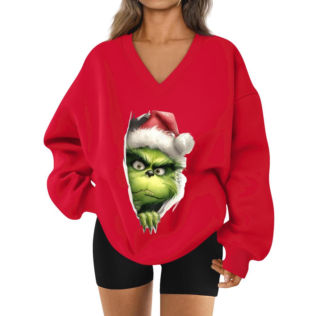 Women's Loose And Comfortable Letter V-neck Sportswear Long-sleeved Sweatshirt Daily Matching Clothes