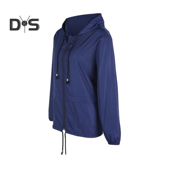 Giacca antipioggia da donna, leggera, comoda, casual, per campeggio, escursionismo, con cappuccio, impermeabile, foderata, antivento, con tasche