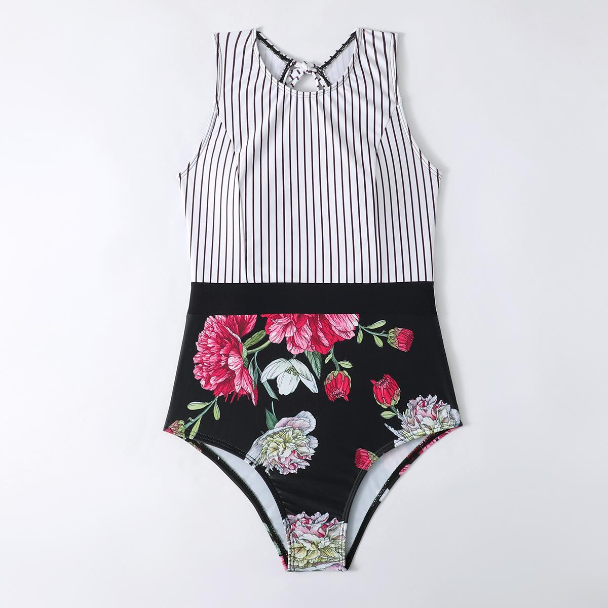 

Купальник женский цельный с треугольными полосками, разноцветные комплекты бикини с открытой спиной и цветочным принтом XL