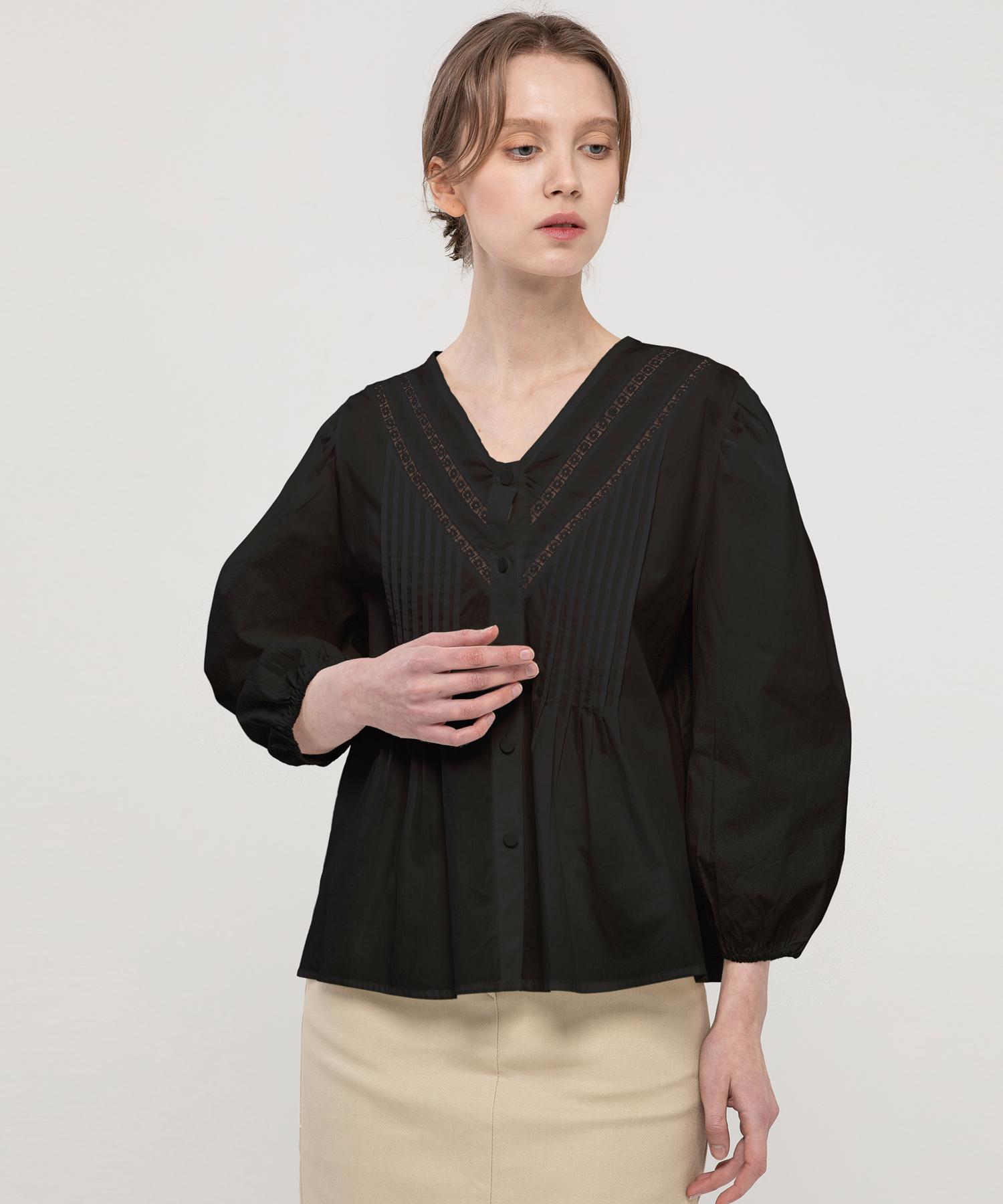J Mark New York V-Neck Cotton Blouse - Black