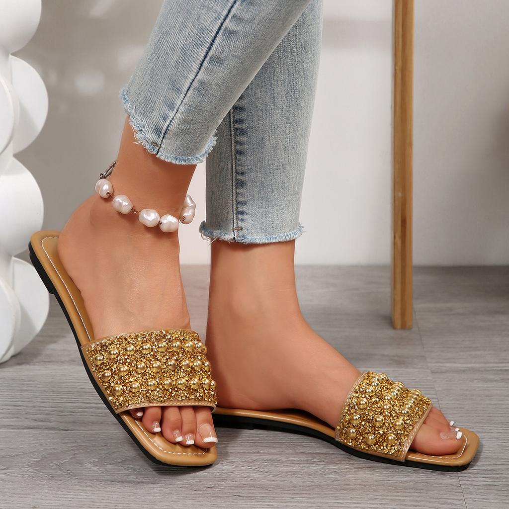 [Commercio Estero] Pantofole con paillettes moda donna brezza serale francese temperamento con gonna sandali con tacco spesso