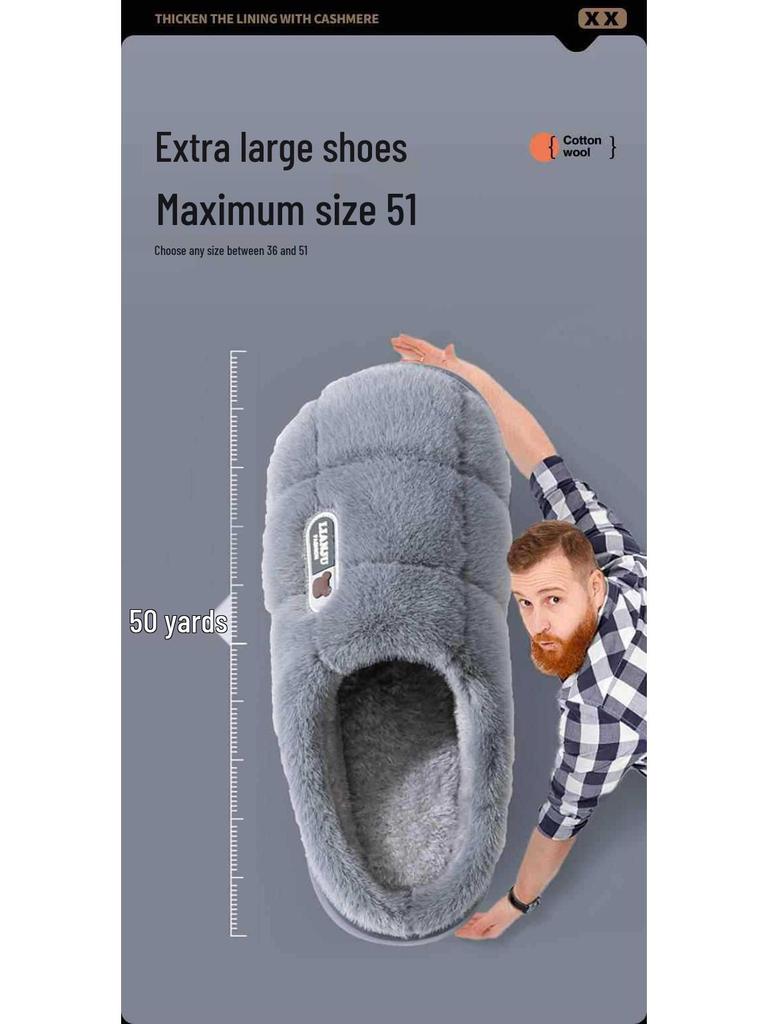 Men's & Women's Extra Large Warm Non-Slip Cotton Slippers, Size 50, Thick-Soled, Back-Heel Design.