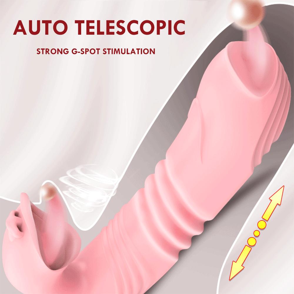 Doppel Zunge Cunnilingus Vibrator Teleskop Rotierenden Dildo Heizung Vagina Klitoris Stimulieren Vibrator Erwachsene Sex Spielzeug für Frauen
