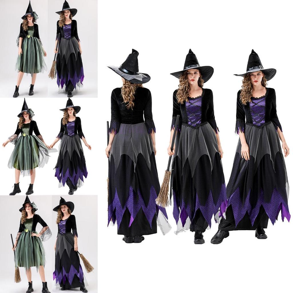 Halloween Witch Costume For Women With Polyester Fabric Long Dress For Stage Performance