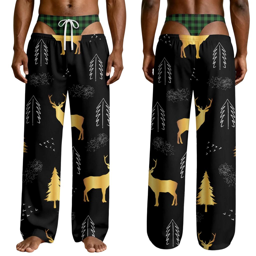 Men's Funny Sleep Pants with Brief Print for Halloween Novelty Pants