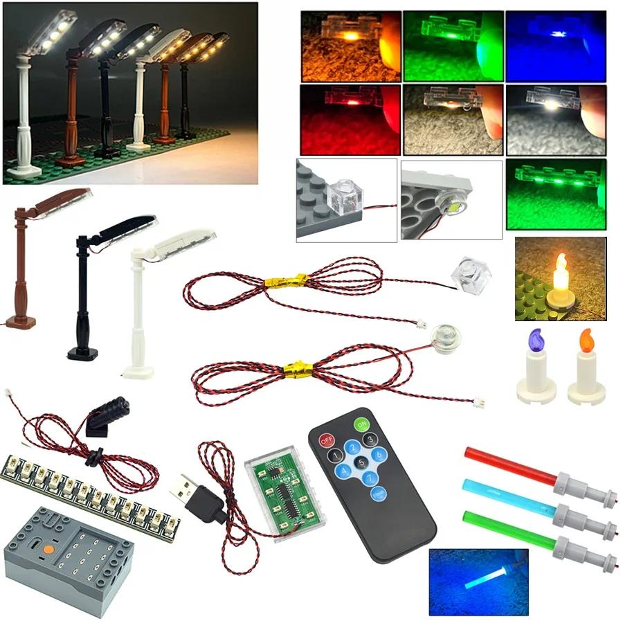 Flash Lamp City Street Light Lightsaber Spotlight Candle Lamp Bricks DIY 0.8mm Pin 1x1 1x4 1x2 LED Remote Control Building Block