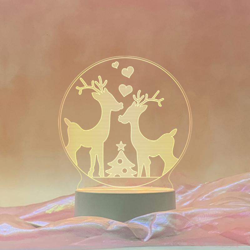 

Різдвяний 3d Нічник Креативний Дід Мороз Різдвяна Ялинка USB Настільна Лампа Для Дому Спальні Christmas double elks