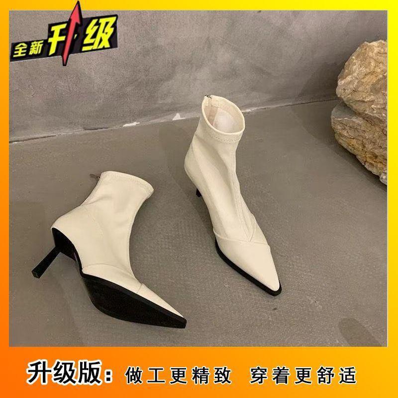 Celebrity style versatile and ankle boots 2025 autumn and winter new niche high-heeled pointed elastic thin short boots women's shoes