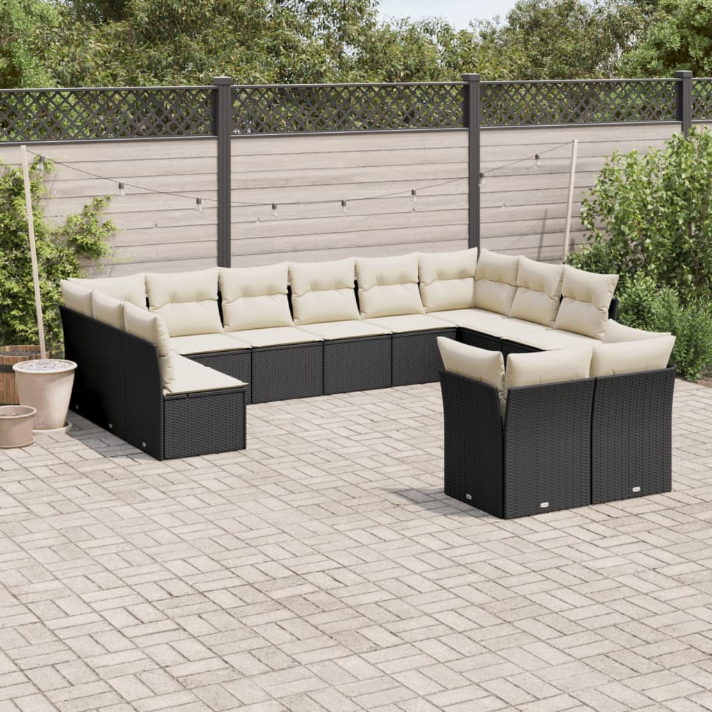 Vidaxl 12-Cz. Garden Furniture Set, With Cushions, Black, Poly Rattan