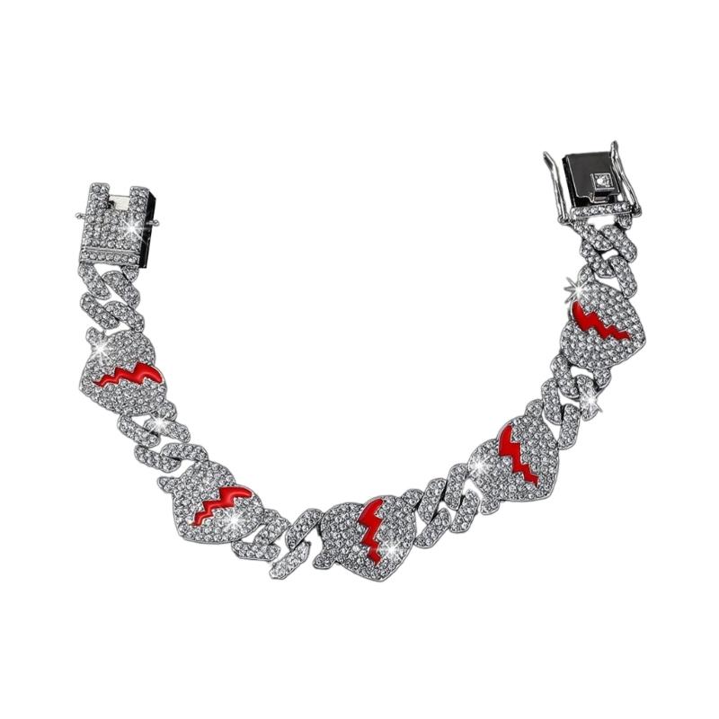 Stylish Heart Charm Bracelet Sparkling Rhinestones Inlayed Chain Heart Bracelet Adjustable Wristband 1