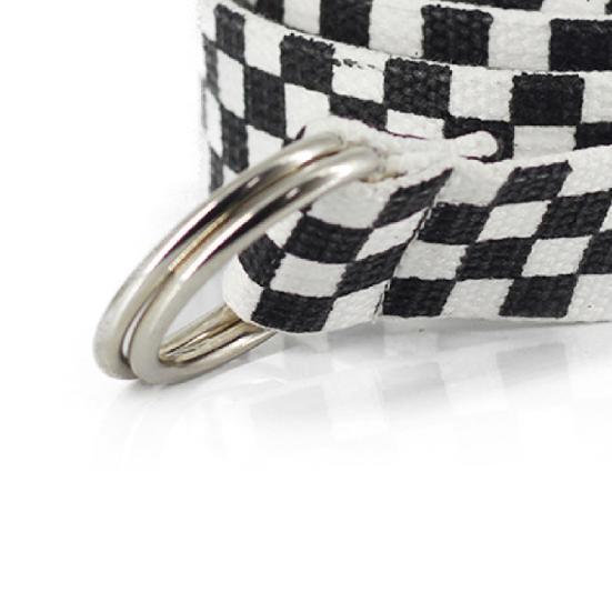 Belt with Ring Buckle Soft Canvas Plaid Rainbow Pattern Belt for Wedding