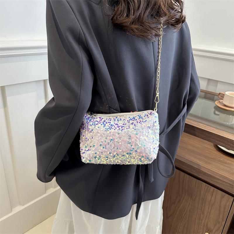 Personalized Sequin Small Bag for Women's New Niche Texture One-shoulder Crossbody Bag Temperament Simple Chain Small Square Bag