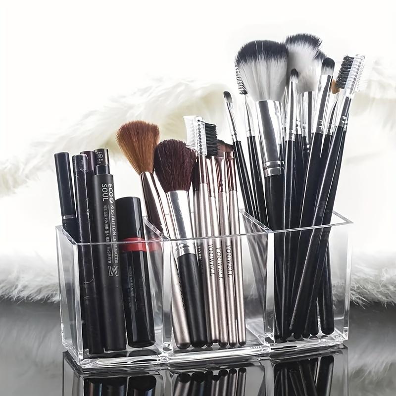 

Acrylic 3-Compartment Makeup Brush Holder - Transparent Cosmetic Organizer for Vanity, Lipstick & Accessory Storage, for Return School