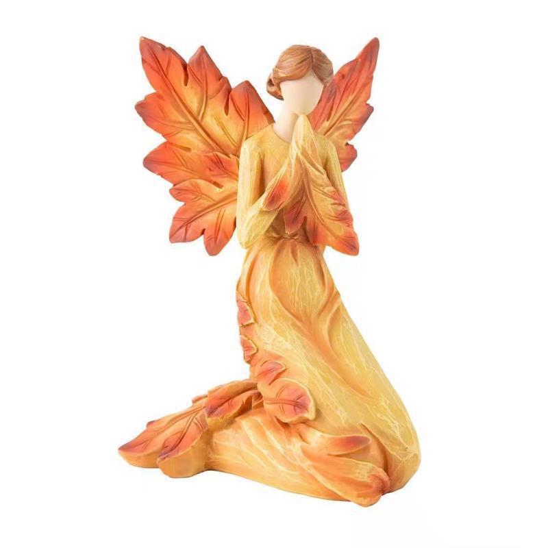 Maple Leaf Angel Resin Figurine - Autumn Kneeling Style Desktop Ornament