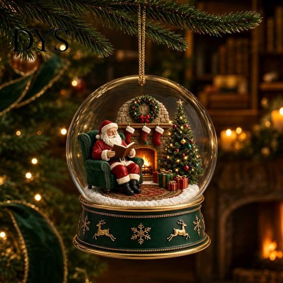 Holiday Party Supplies Christmas Crystal Ball Style Pendant with Hanging Rope, 2D Flat Acrylic Unique Keepsakes Ornament for Tree Decoration