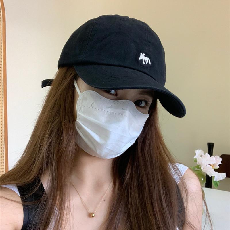 New Korean Embroidered Little Fox Baseball Hat Men and Women Have Wide Brim Showing Their Faces and Small Duckling Hats for Traveling Sun Hats