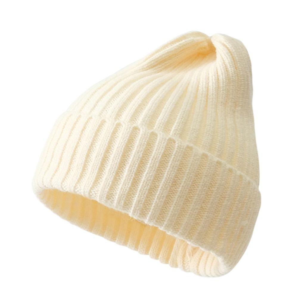 

Fashion Winter Warm Knitted Cap Thick Soft Slouchy Bonnet Solid Color Casual Woolen Hat for Men Women бежевий