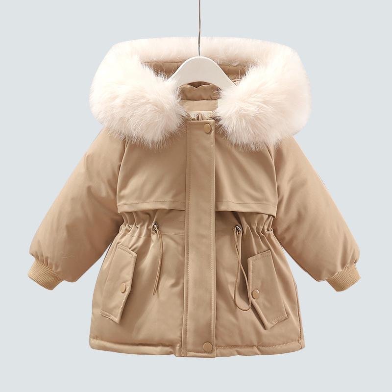 

Зимняя детская парка для девочек, модное бархатное толстое теплое пальто 90cm хаки