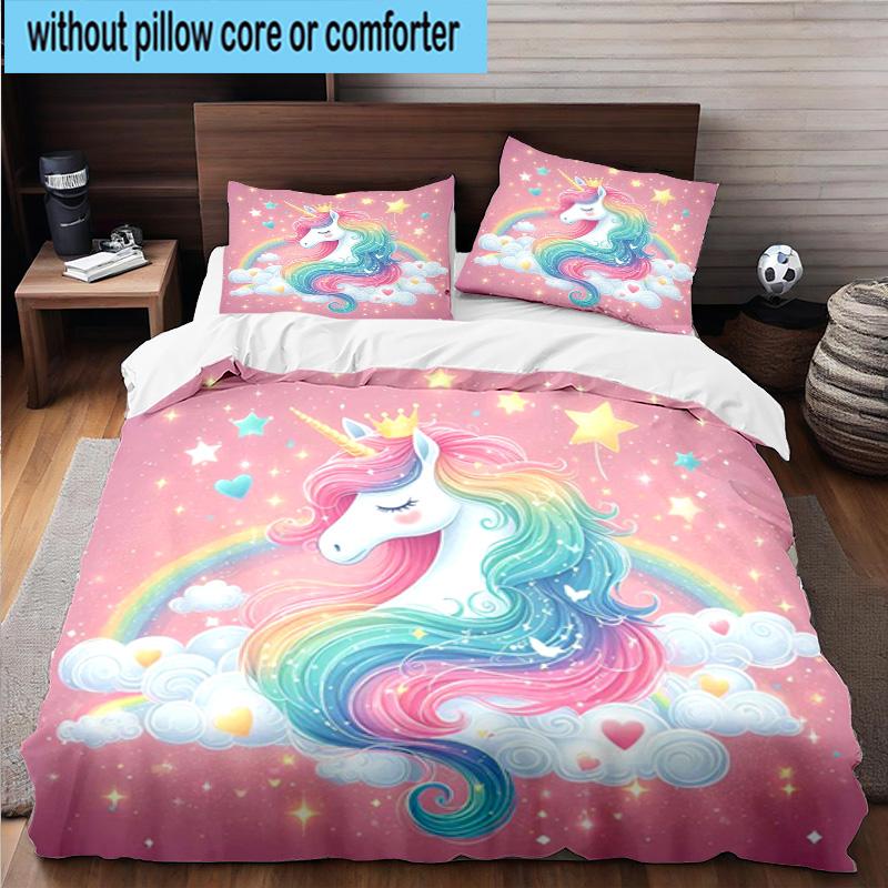 Magical Unicorn Fantasy 3pcs Bedding,Including 1pc Duvet Cover And 2pcs Pillowcases Perfect for Christmas,Ideal for Bedroom, Dormitory