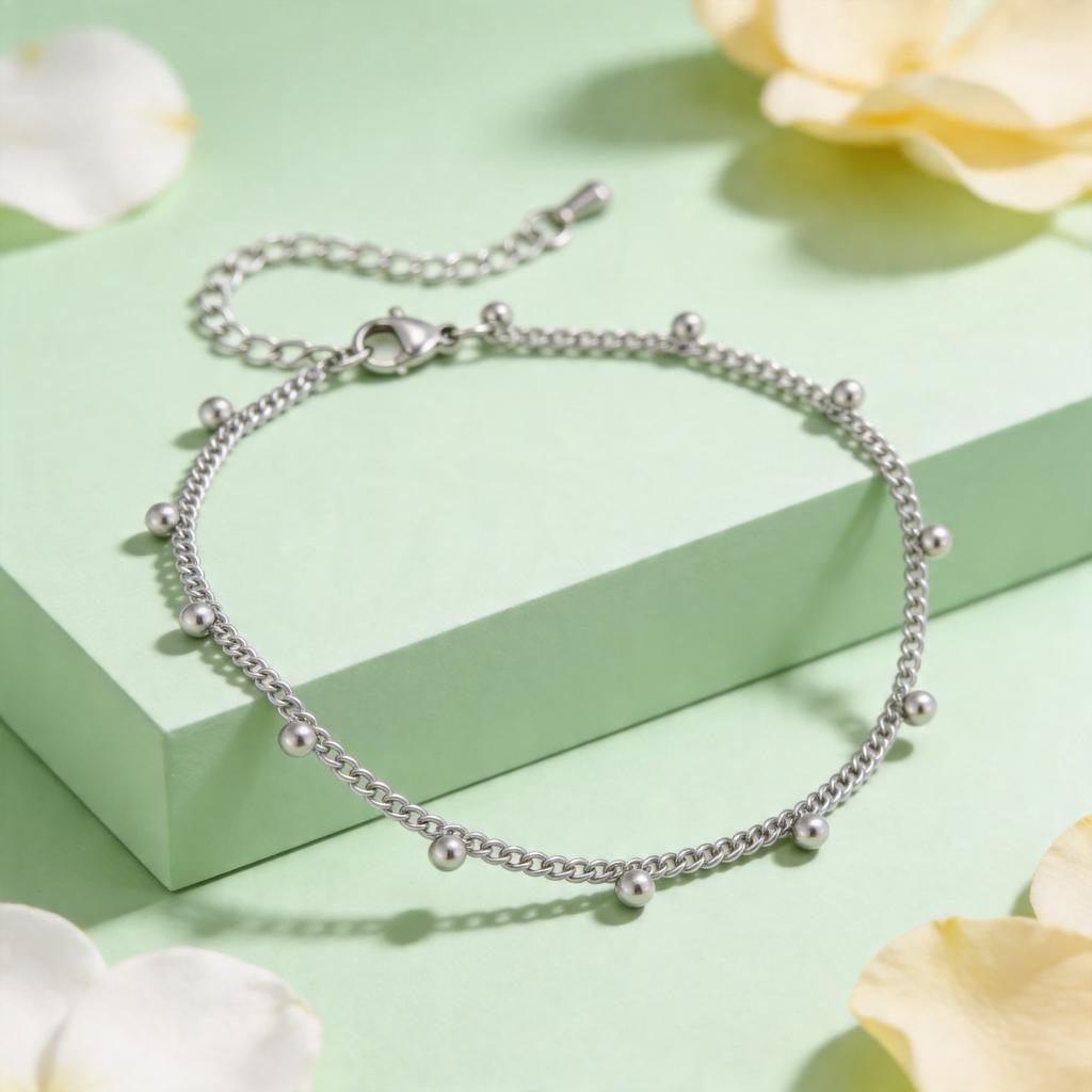 Stainless Steel Link Cable Chain Anklet For Women Waterproof Beaded Anklet Fashion Foot Leg Accessories Gift