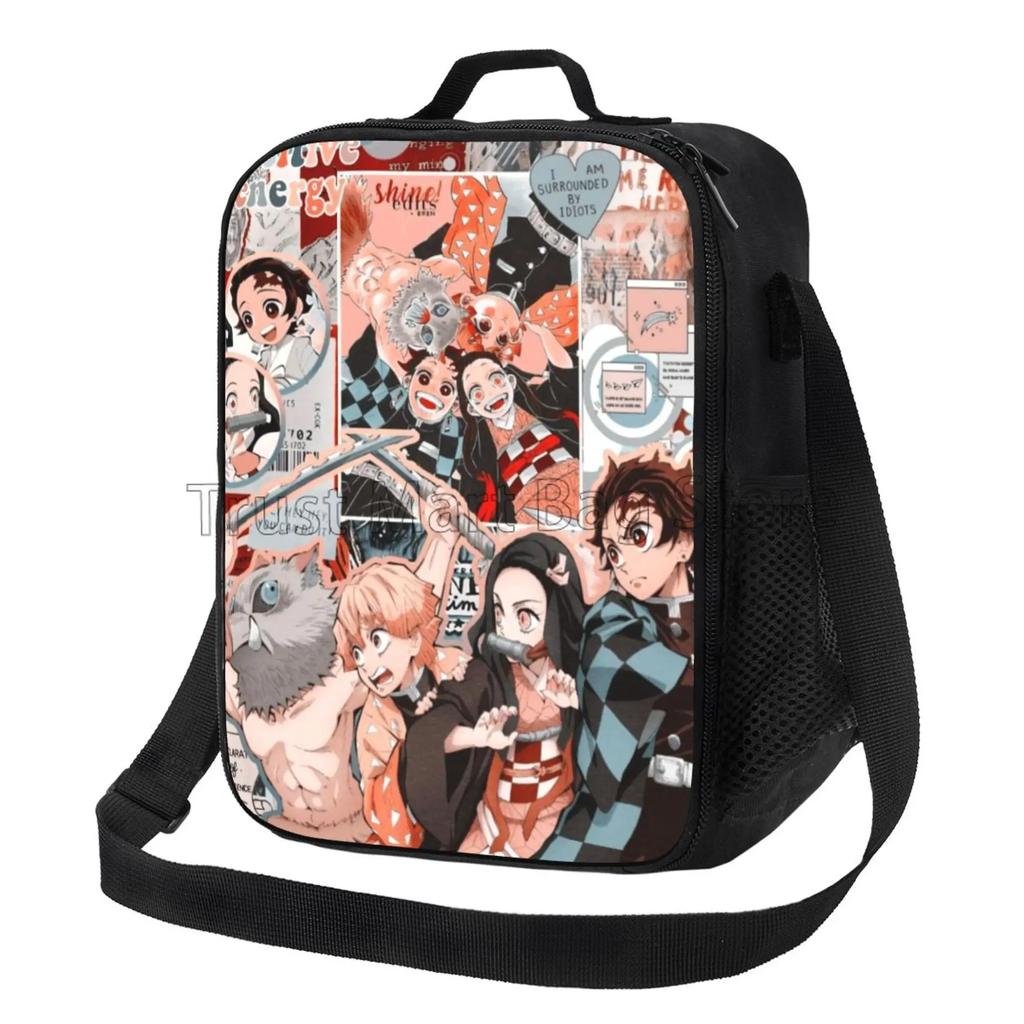 Anime Nezuko Isolierte Lunchbox Kühltasche Reise Tragbare Aufbewahrungstaschen Mädchen Wiederverwendbar Auslaufsicher Multifunktional Bento