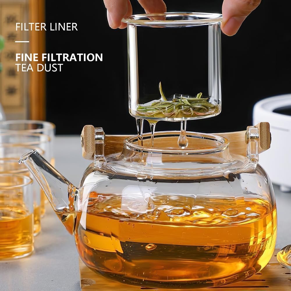 1PCS Glass Teapot with Infuser Borosilicate Tea Cooking Maker Stovetop Safe for Loose Leaf Herbal Tea for Home Travel Outdoor