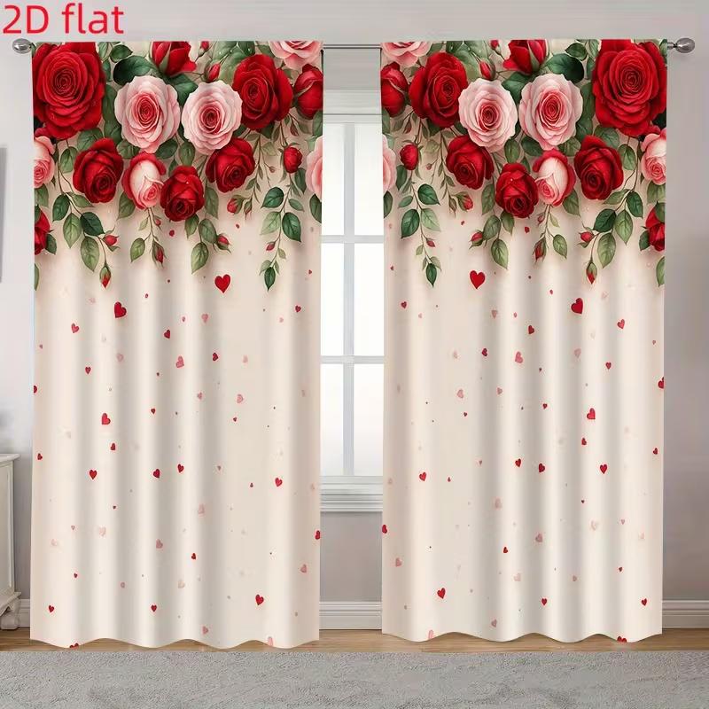 2 Pcs Rose wall print curtains,suitable for bedroom,living room kitchen decoration,home decoration,window decoration curtain