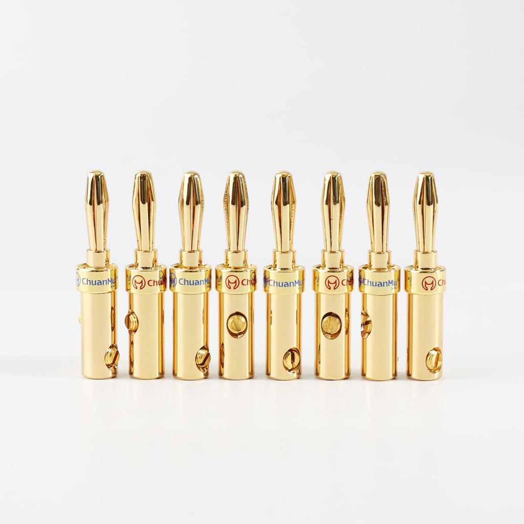 Banana 24K Gold No Soldering Aluminum Speaker Cable Heat Shrink Tubing International Kawaki Plugs, 8-Pack, Plated, Required, Screw-Type, Shell,