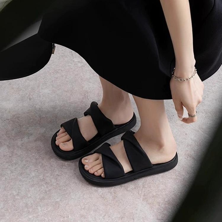 Thick-bottomed Sofa Soft Slippers Women's 2025 New Summer Outer Wear Flat-bottomed One-word Comfortable Cool Slippers