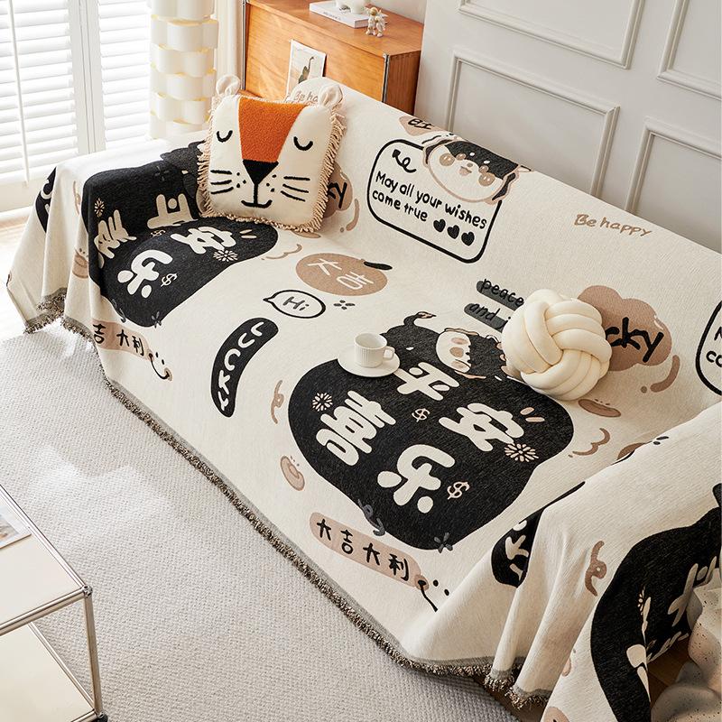 INS Style Chenille Sofa Cover Towel Cartoon Sofa Cover Universal Cover Four Seasons Universal Non-Slip Sofa Slipcover