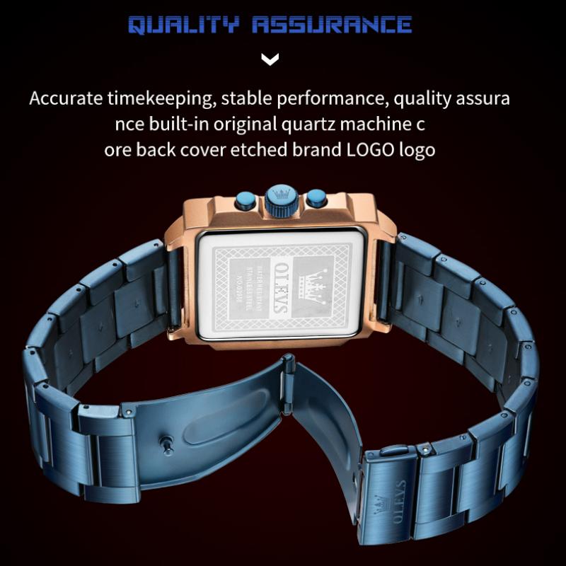 Business Men Watch Waterproof Luminous Calendar Chronograph Square Men's Watch Stainless Steel Quartz Men Watch Reloj