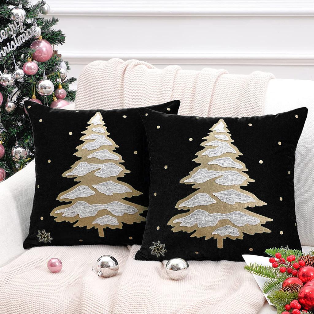 2024 Christmas Cushion Cover Embroidery Snowflake Pillowcase Merry Christmas Decoration for Home Winter Sofa Couch Offie