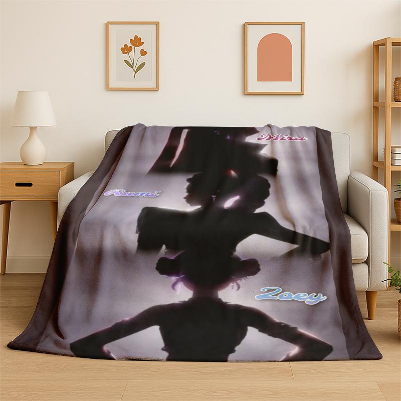 Kpop Demon Hunter Rumi Mira Zoey Cartoon Group Flannel Blanket Soft Warm Throw Blanket for Bedroom Living Room Bed Travel Gift
