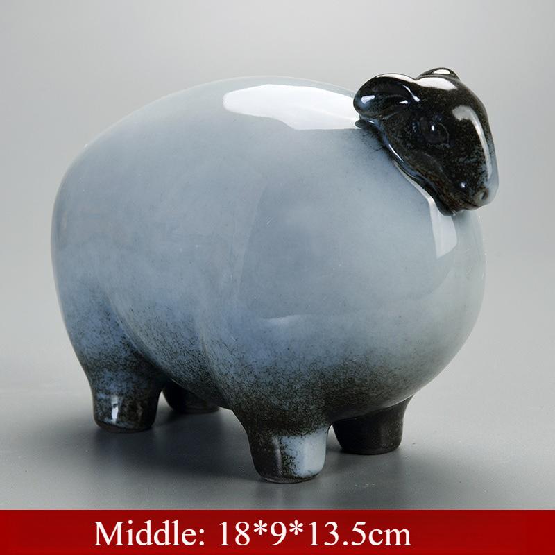 Y Ceramic Animal Sheep Family Ornaments Lucky Gift for New House Home Living Room Porch Office TV Cabinet Desktop Art Decoration