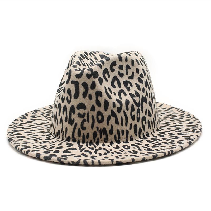 Hot-selling women's black soft woolen hats, leopard print hats, baron hats, spring women's top hats, gambler hats, large brim hats