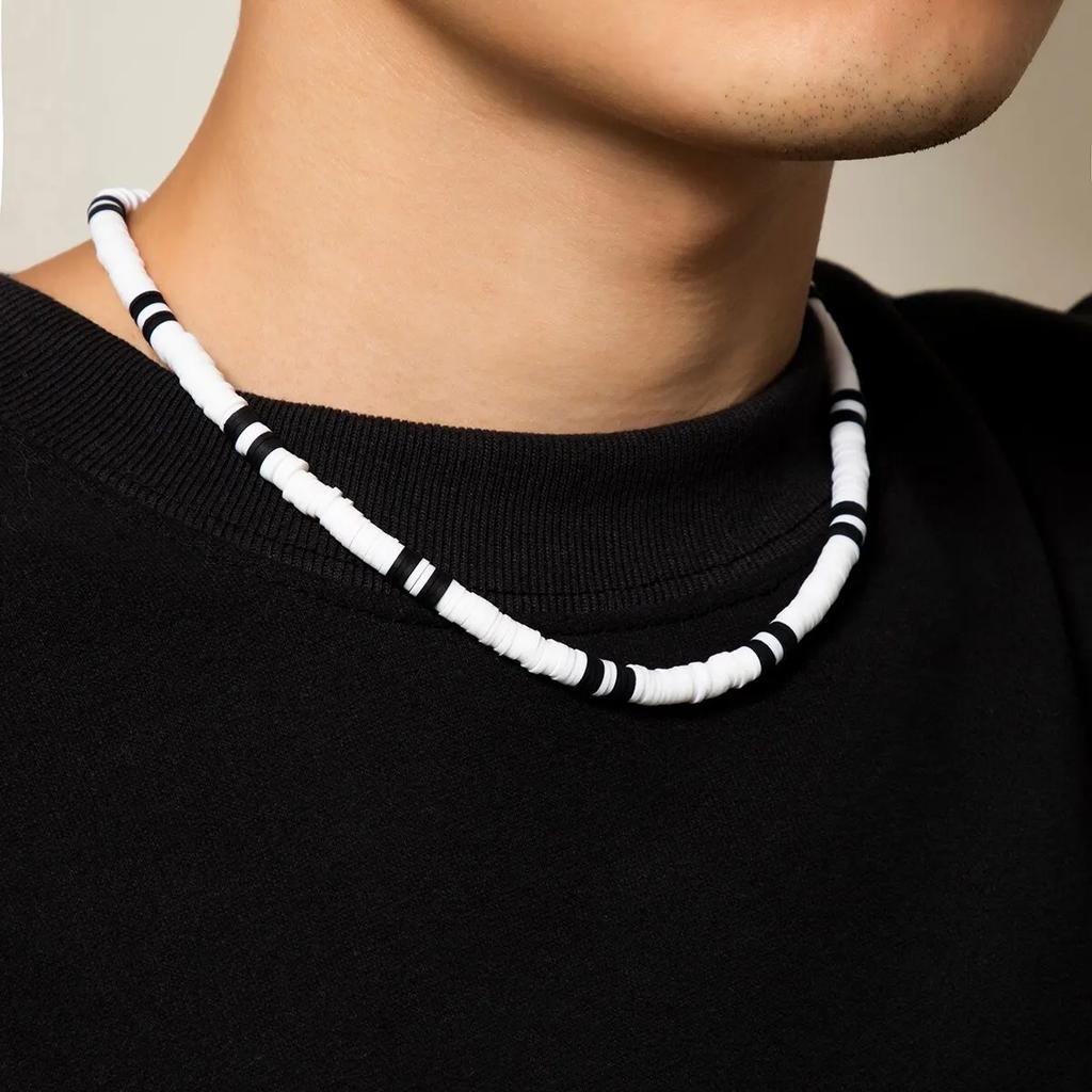 Boho Jednoduchý polymerový černobílý choker náhrdelník pro ženy Muži Letní Vintage Krátký řetízek na klíční kost Party Šperky Dárek