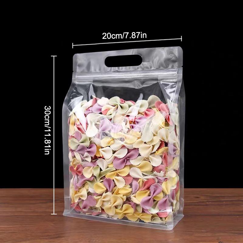 50Pcs Food Packaging Bags Transparent With Handle Stand Up Sealed For Candy Nuts Storage Reusable Zip Lock Pouches