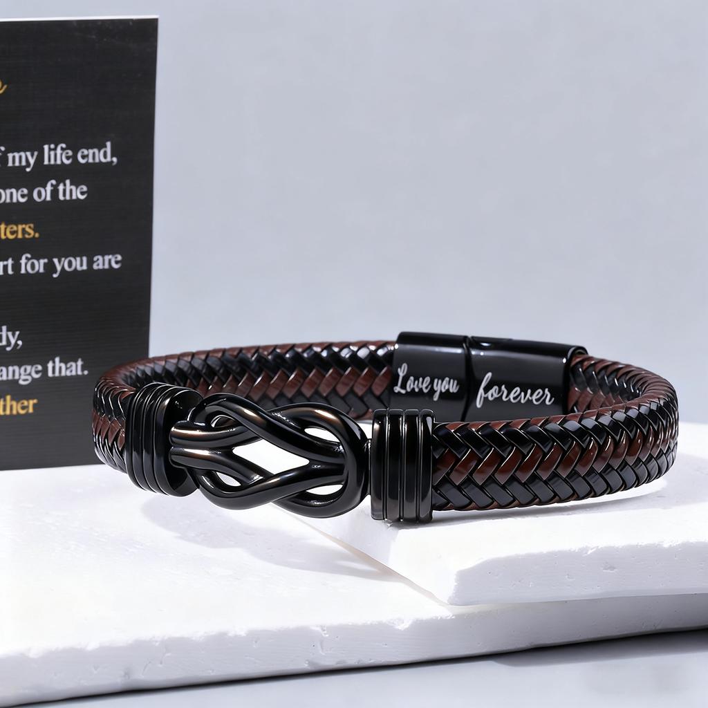 Creative for Son Perfect Gift Stainless Steel r Bracelet Leather Infinity Charm Multi-Laye 2pcs(Bracelet+Card) Elegant