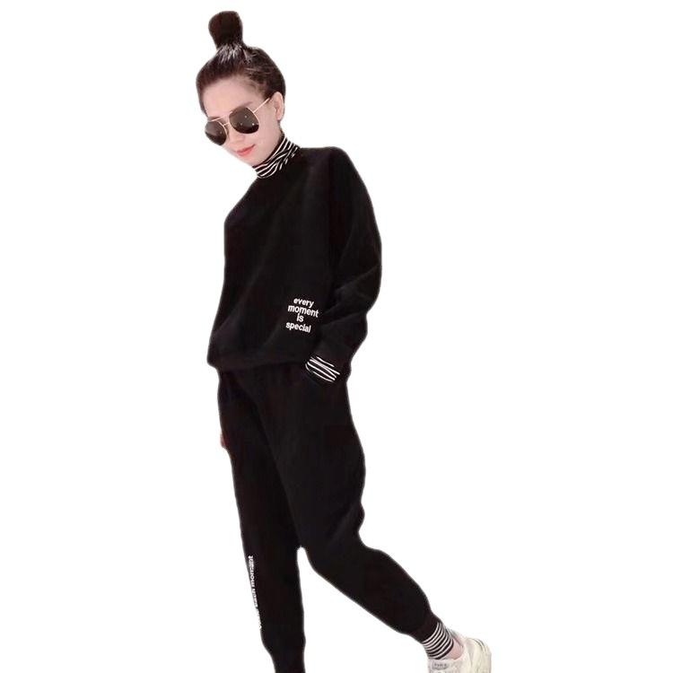 Dick gefüttert und stark genäht Herbst-Winter Rollkragenpullover Damen Locker sitzend Modisches Sport-Zweiteiler-Set für Freizeitaktivitäten