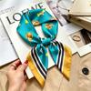 Commuter elegant flower silk scarf women's contrasting color retro printing satin scarf shirt with multi-purpose decorative small scarf