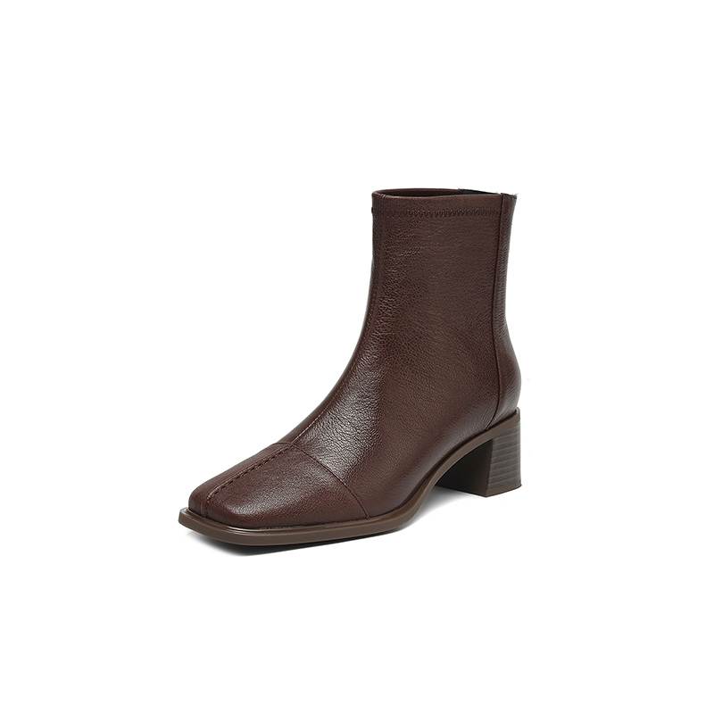 Krazing Pot Sheepskin Autumn Winter Shoes Thick Heels Size 42 Square Toe Zipper Vintage Ankle Boots