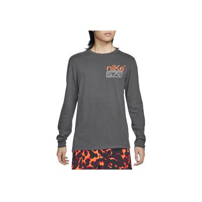 Letter Pattern Printed Loose Round Neck Long Sleeve T-Shirt Men Tops Coal-Gray FQ3879-060
