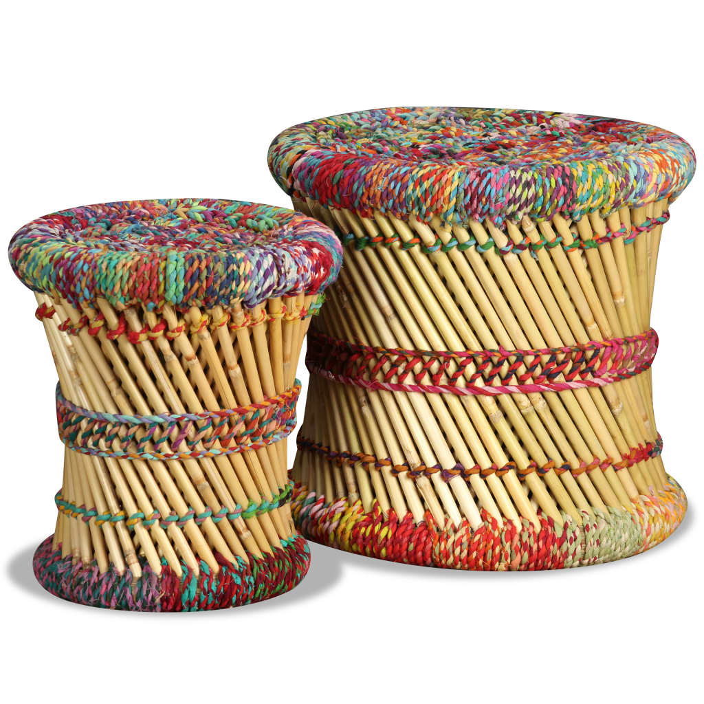 Hocker-Set mit Chindi-Details 2 Stück Mehrfarbig Bambus