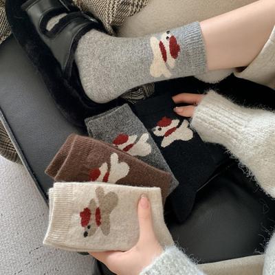 45662 Paar Studenten Socken Cartoon Welpen Design Verdickte Fleece Futter Socken Winter
