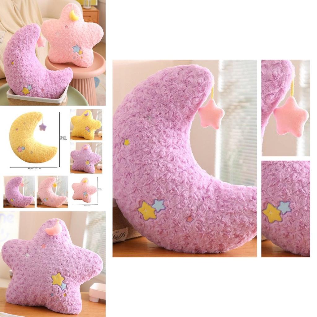 Cute Star And Moon Plush Pillow For Kids Soft And Fluffy Stuffed Toy For Home Decor And Birthday Gifts From Diman