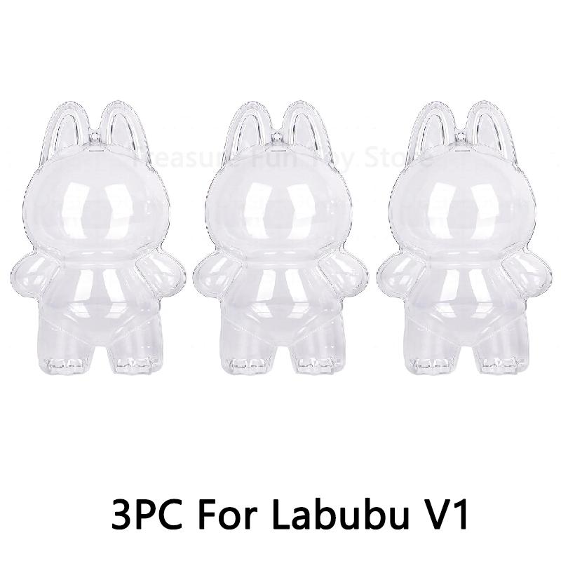 1-3 pcs Protective Case Cover for Labubu Doll V1 V2 V3V4,Plastic Acrylic Display Case for Standing and Seat Series with Keychain